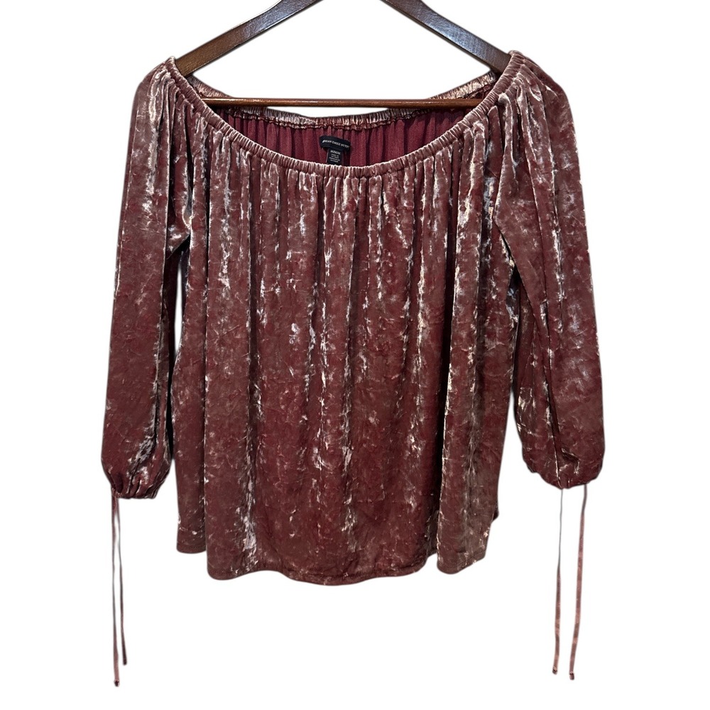 American Eagle Outfitters Velvet Off Shoulder Long‎ Sleeve Top Rose Sz M Cottage